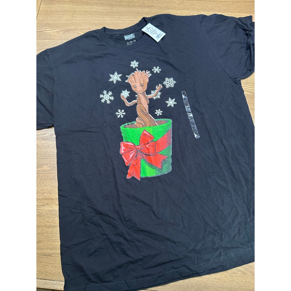 Marvel Groot Christmas‎ T Shirt Holiday Guardians Black XL